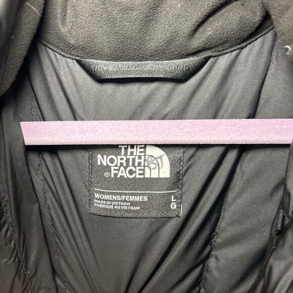 The North Face 550 Fill Down Hooded Long Puffer Parka Jacket Black Womens L - Picture 4 of 12